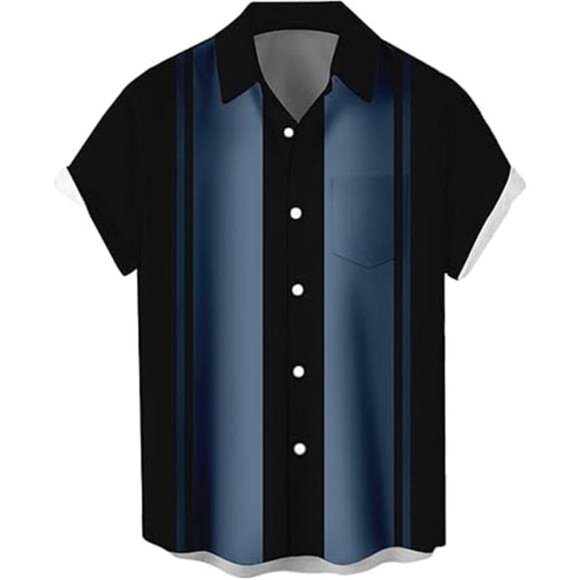 Men's Short Sleeve Button Up Hawaiian Shirt 1950s Vintage Bowling Shirts - Picture 7 of 7